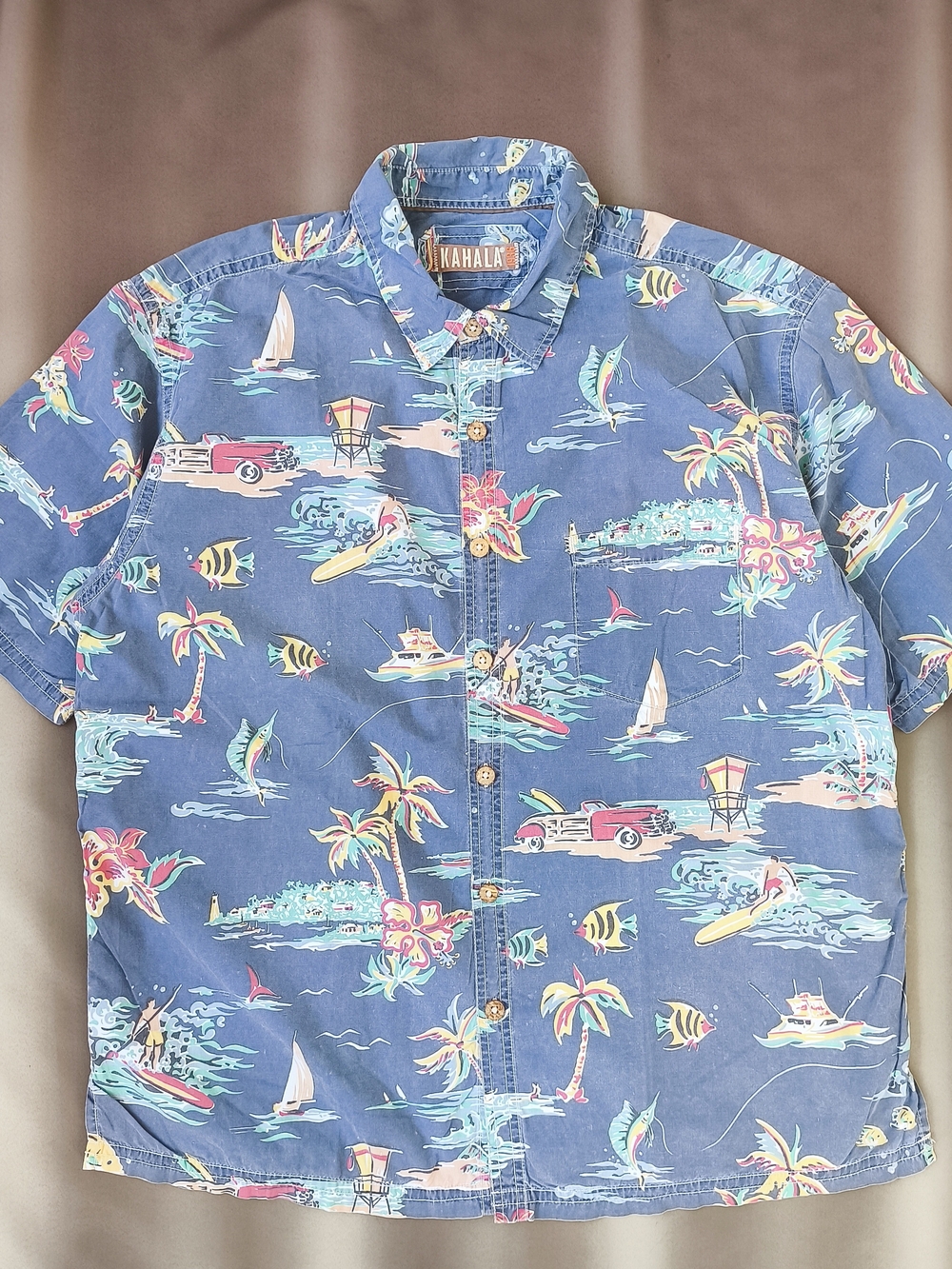Kahala Men’s Blue Hawaiian Print Short-Sleeve Shirt XL